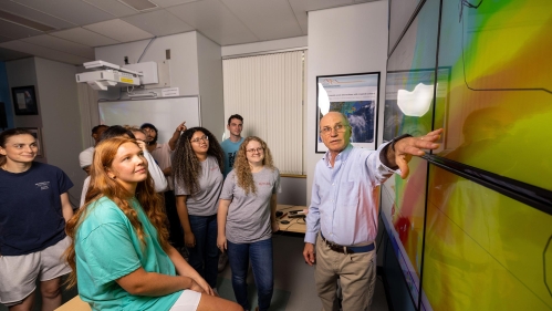 A faculty member teaching students.