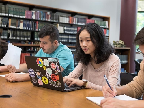 Students studying in a library.
